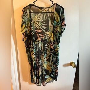 Tropical Leaf Print Sheer Cover-Up| Swimsuit Coverup